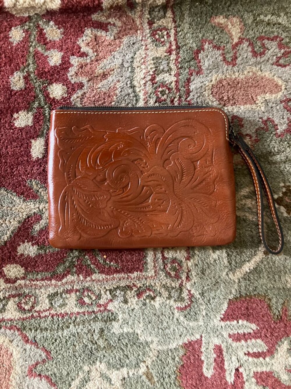 Patricia Nash Embossed/ Tooled Brown Leather Clutch/ Wristlet